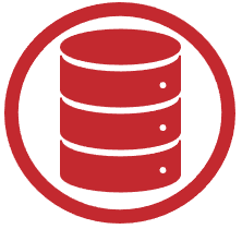 Icon for Storage in the shape of a Database within a red circle.