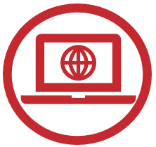 Icon of Website or Online in the shape of a computer with the globe in the computer monitor.