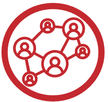 Ico for Interoperability and Integration in the shape of a network within a read circle.