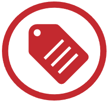 Icon for Metadata in the shape of a tag within a red circle.