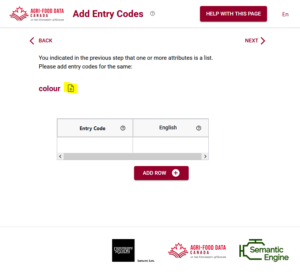 Add entry codes by clicking on the upload arrow next to the attribute name.