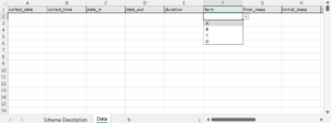 Data Entry Excel showing the sheet for data entry.