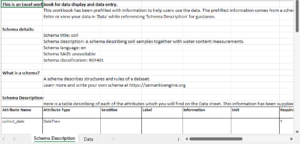 The schema description sheet of a Data Entry Excel.