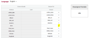 Matching attributes between schema and dataset in the DEW tool.