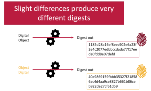 Different digital objects produce very different digests.