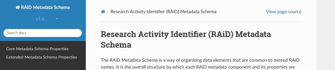 RAiD metadata schema