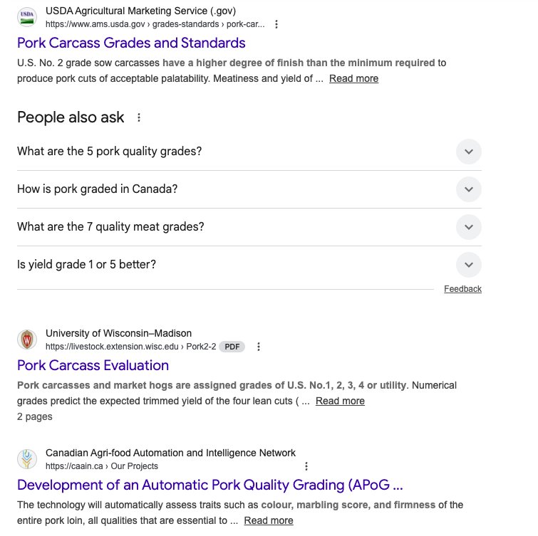 Screenshot of google search results