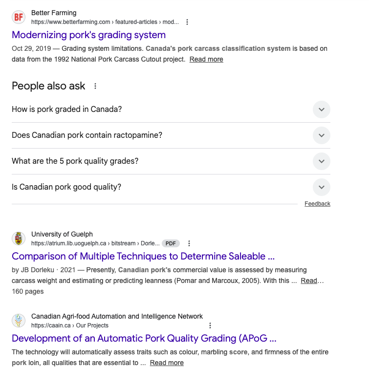 Canadian pork grade data google results